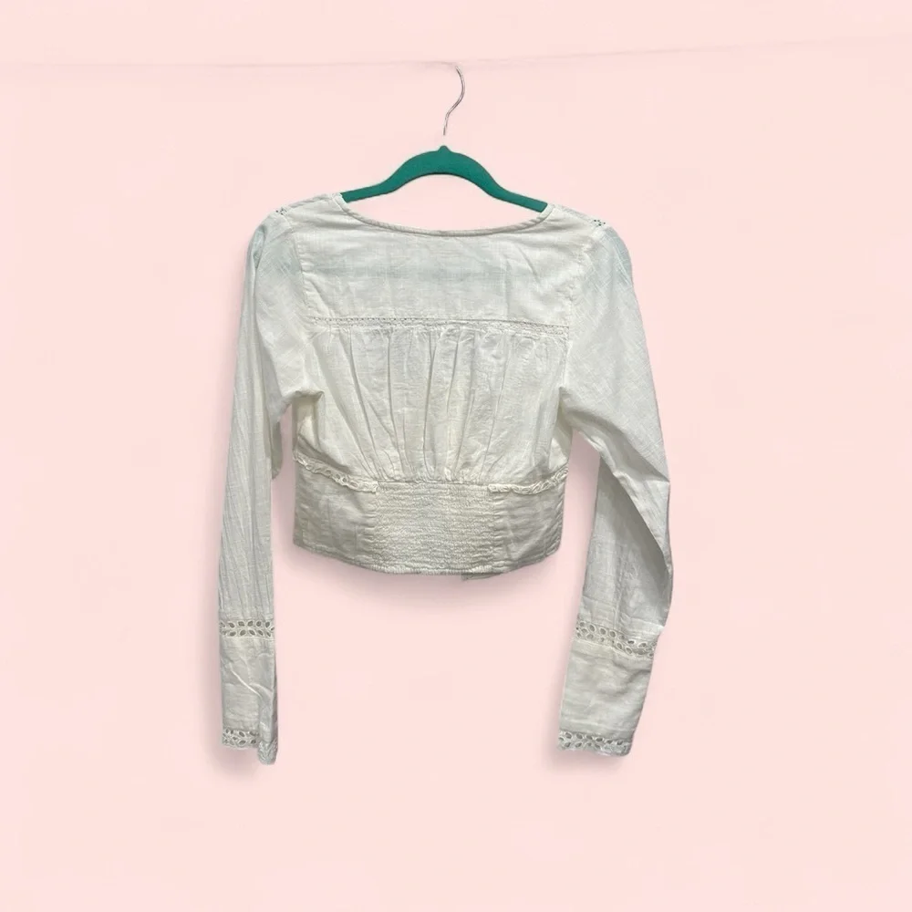 FREE PEOPLE JOI eylet crop blouse top ivory Lace-Trimmed Women's Top size XS